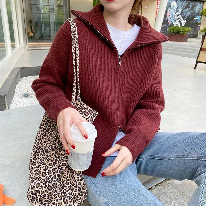 Girlary Zipper Sweater Female Cardigan 2024 Spring Solid Color Sweet Knit Coat Female Y2K Comfortable Soft Joker Cardigan Female