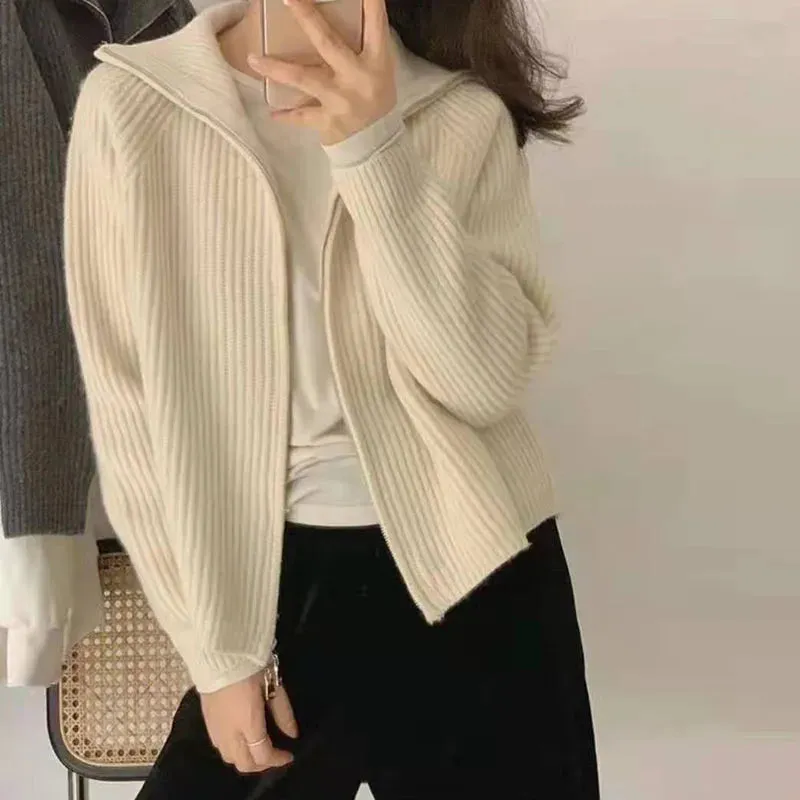 Girlary Zipper Sweater Female Cardigan 2024 Spring Solid Color Sweet Knit Coat Female Y2K Comfortable Soft Joker Cardigan Female