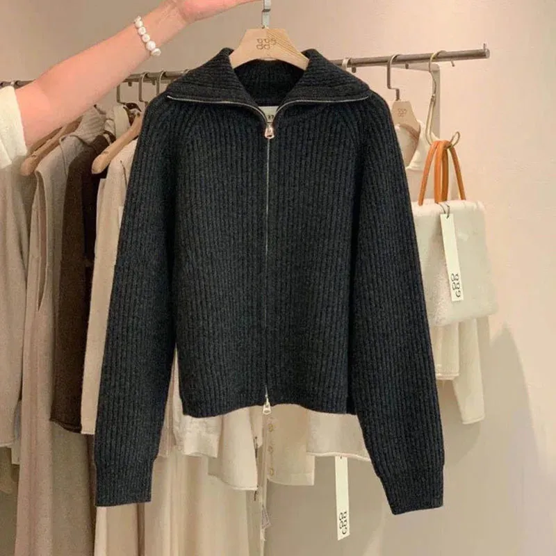 Girlary Zipper Sweater Female Cardigan 2024 Spring Solid Color Sweet Knit Coat Female Y2K Comfortable Soft Joker Cardigan Female