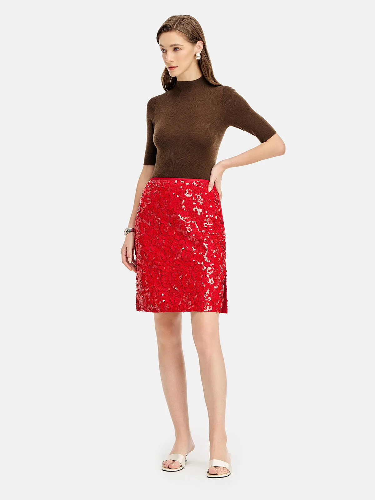 Half-Sleeve Turtleneck Wool Top