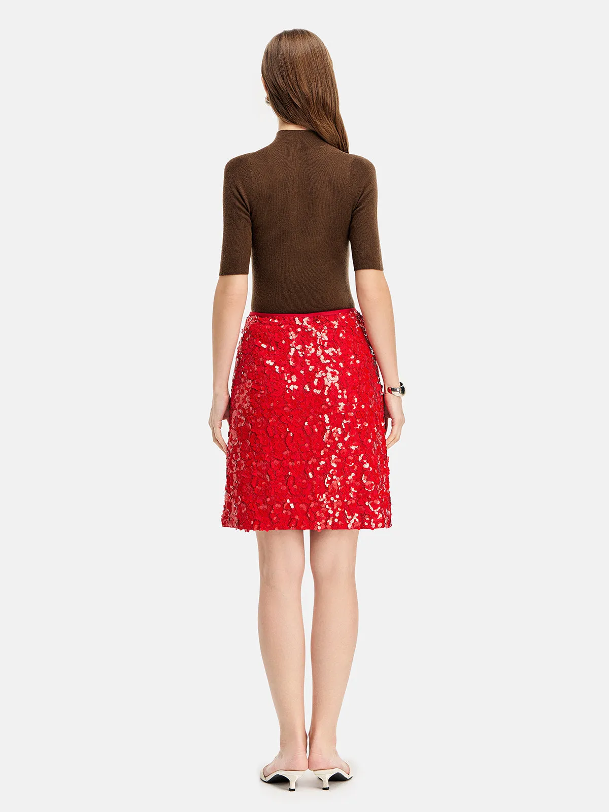 Half-Sleeve Turtleneck Wool Top