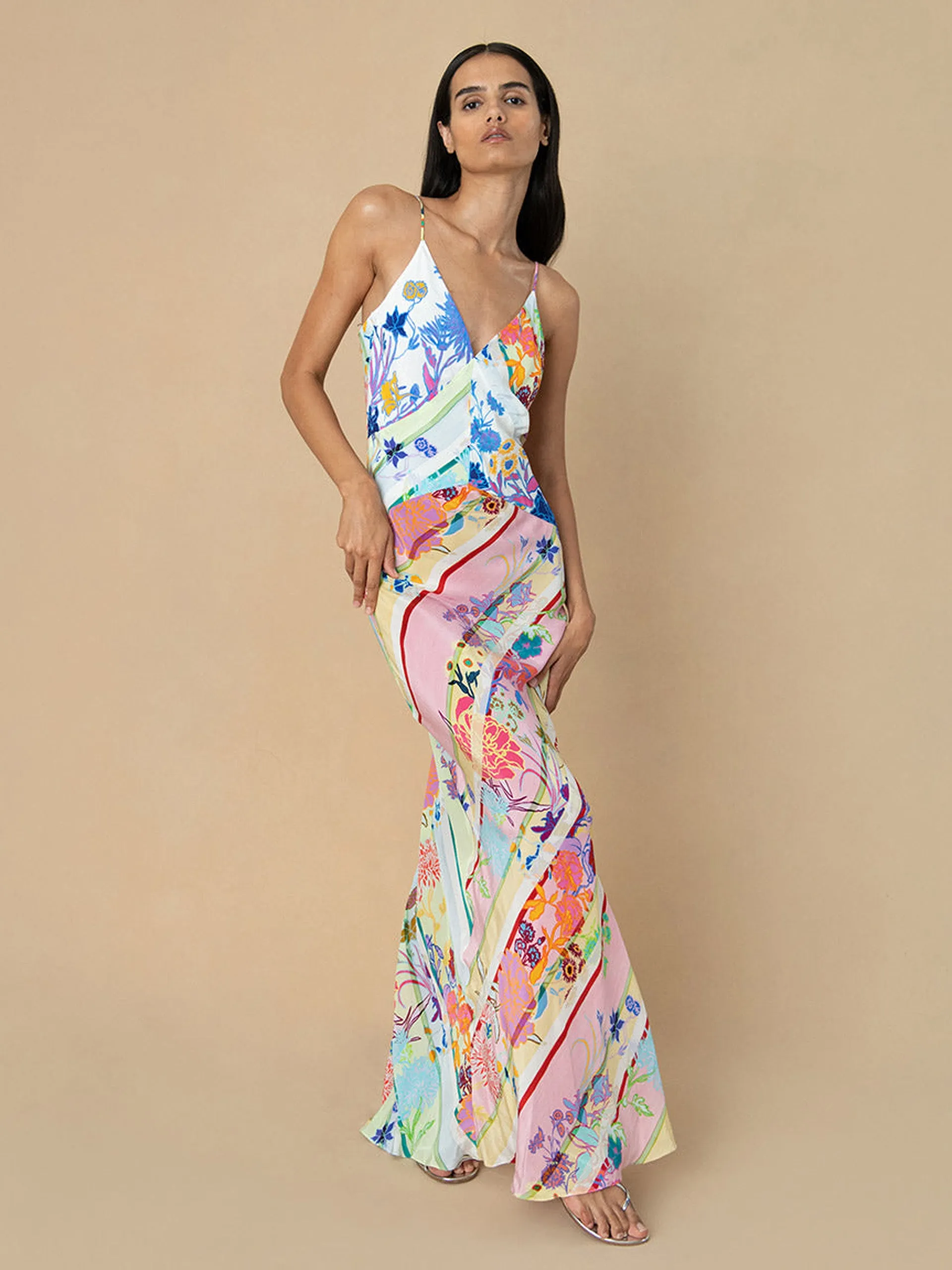 Jardin mix olive crepe maxi dress
