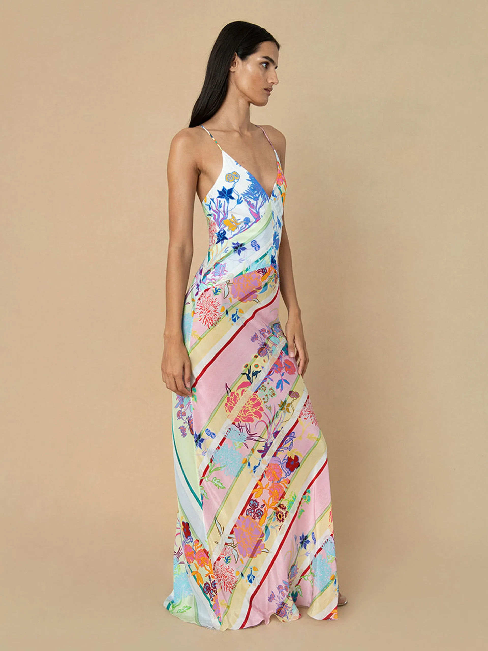 Jardin mix olive crepe maxi dress