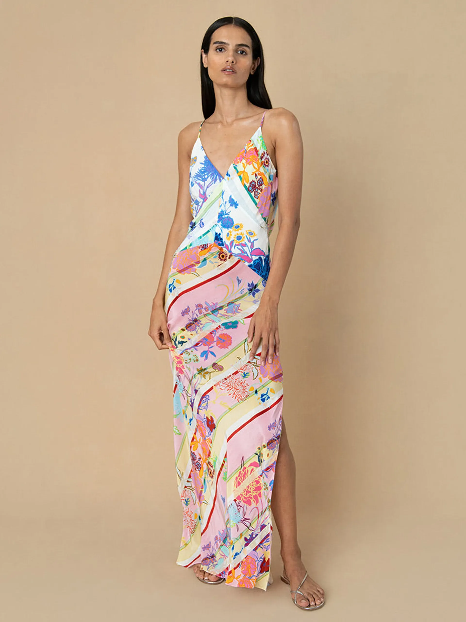 Jardin mix olive crepe maxi dress