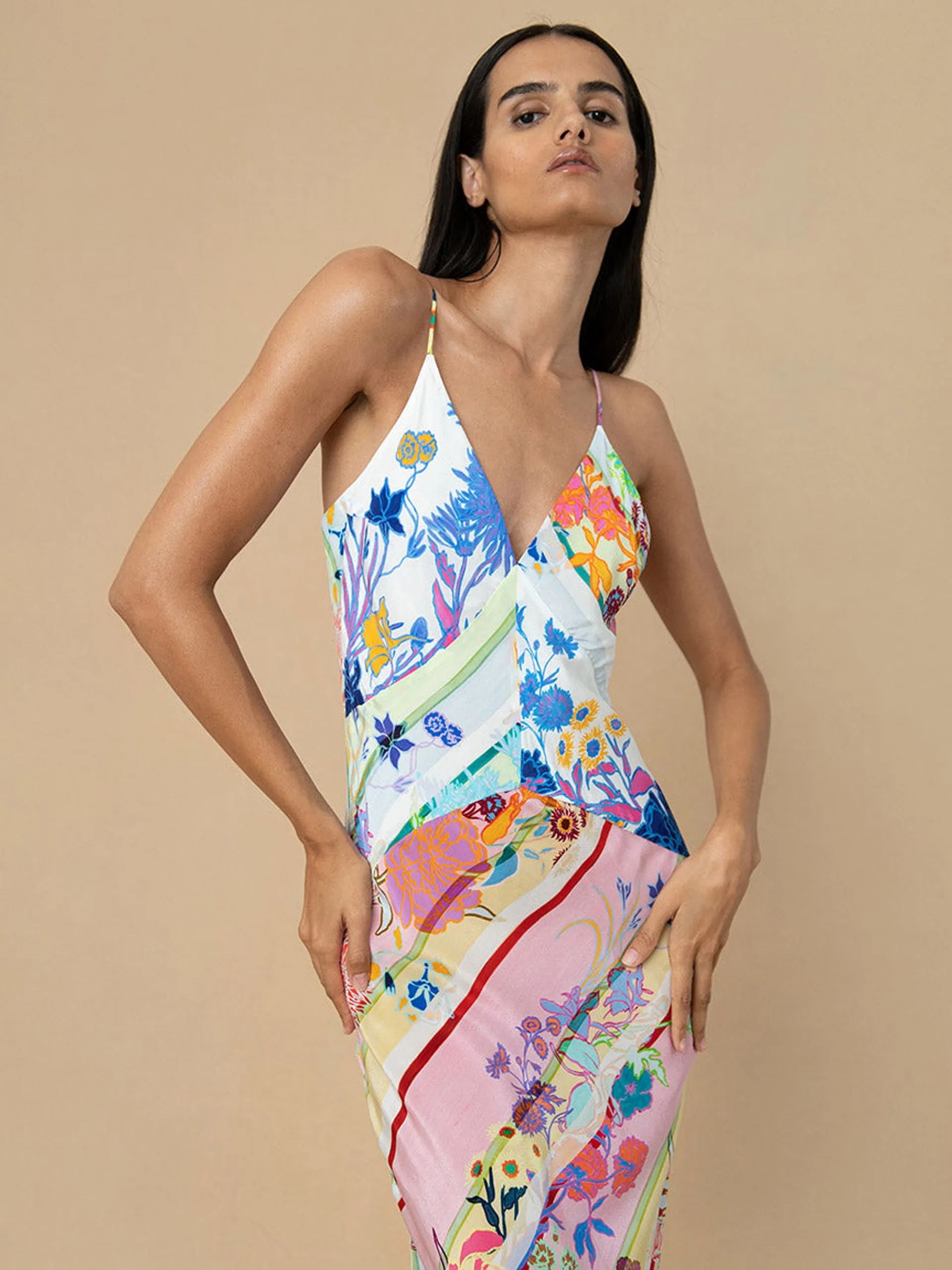 Jardin mix olive crepe maxi dress