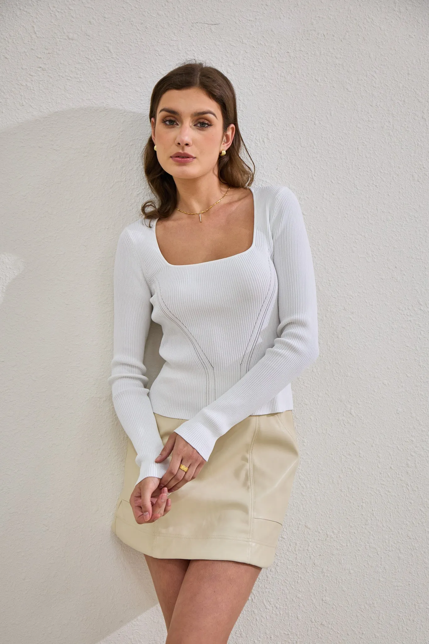 Jett White Long Sleeve Knit Top