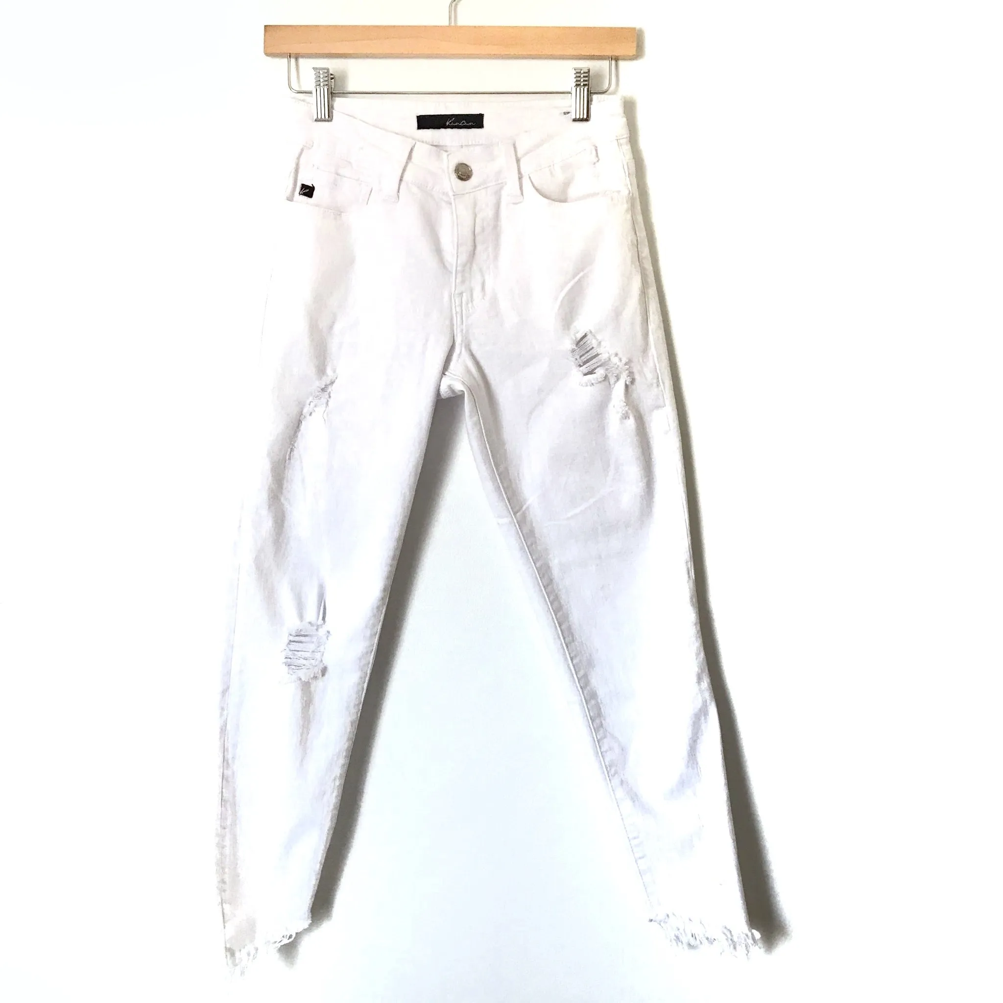 Kancan White Distressed Cropped Angled Raw Hem Jeans- Size 25 (Inseam 23”)