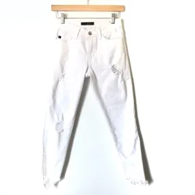 Kancan White Distressed Cropped Angled Raw Hem Jeans- Size 25 (Inseam 23”)