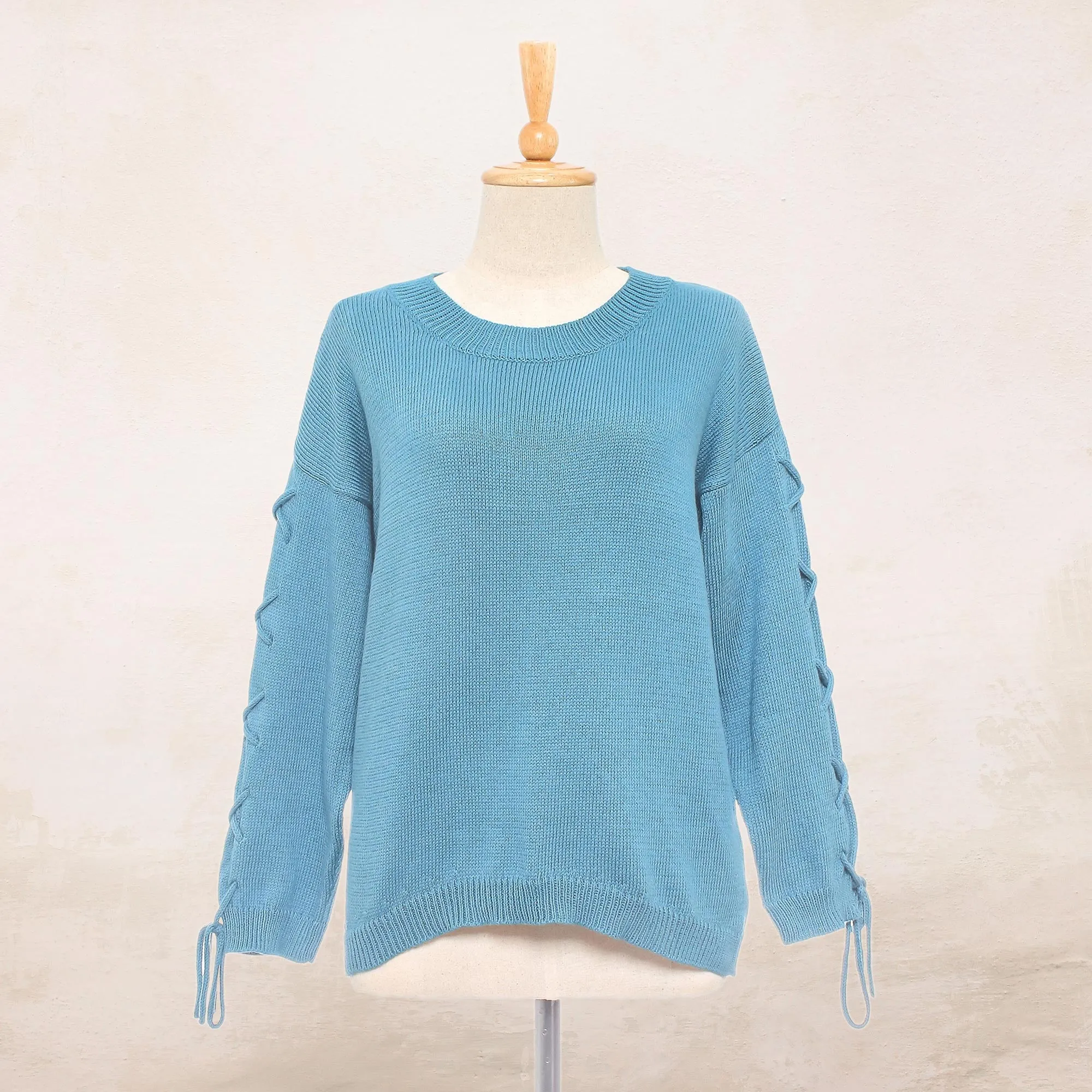 Knit Cotton Pullover in Cerulean from Thailand - Cool Cross in Cerulean | NOVICA