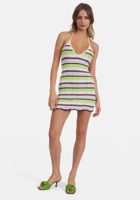 KNIT HALTER DRESS MULTI STRIPE
