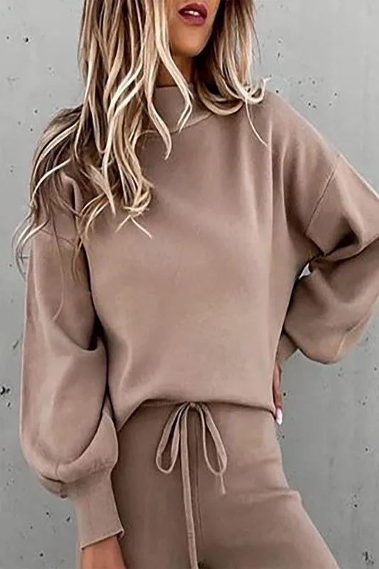 Knit solid top and pants casual Sweater   Pants Set