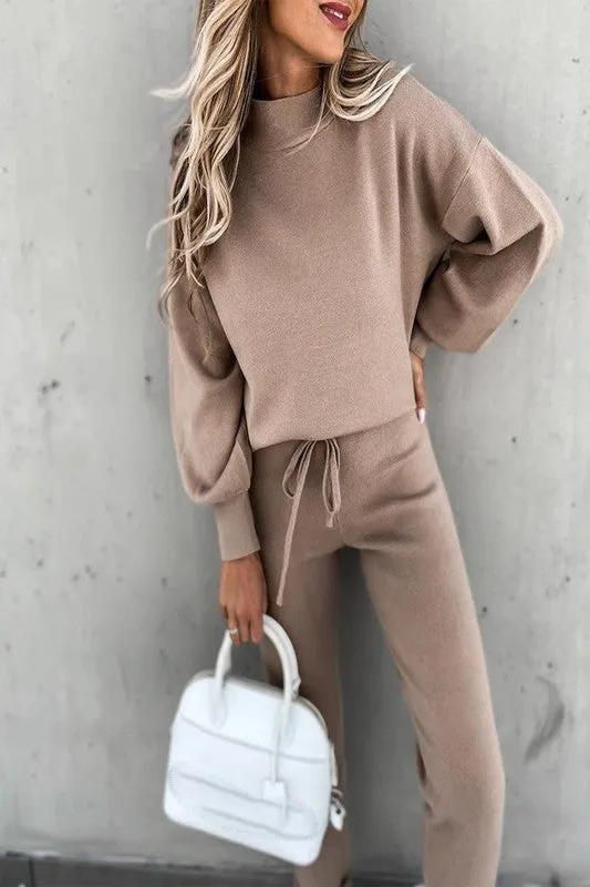 Knit solid top and pants casual Sweater   Pants Set