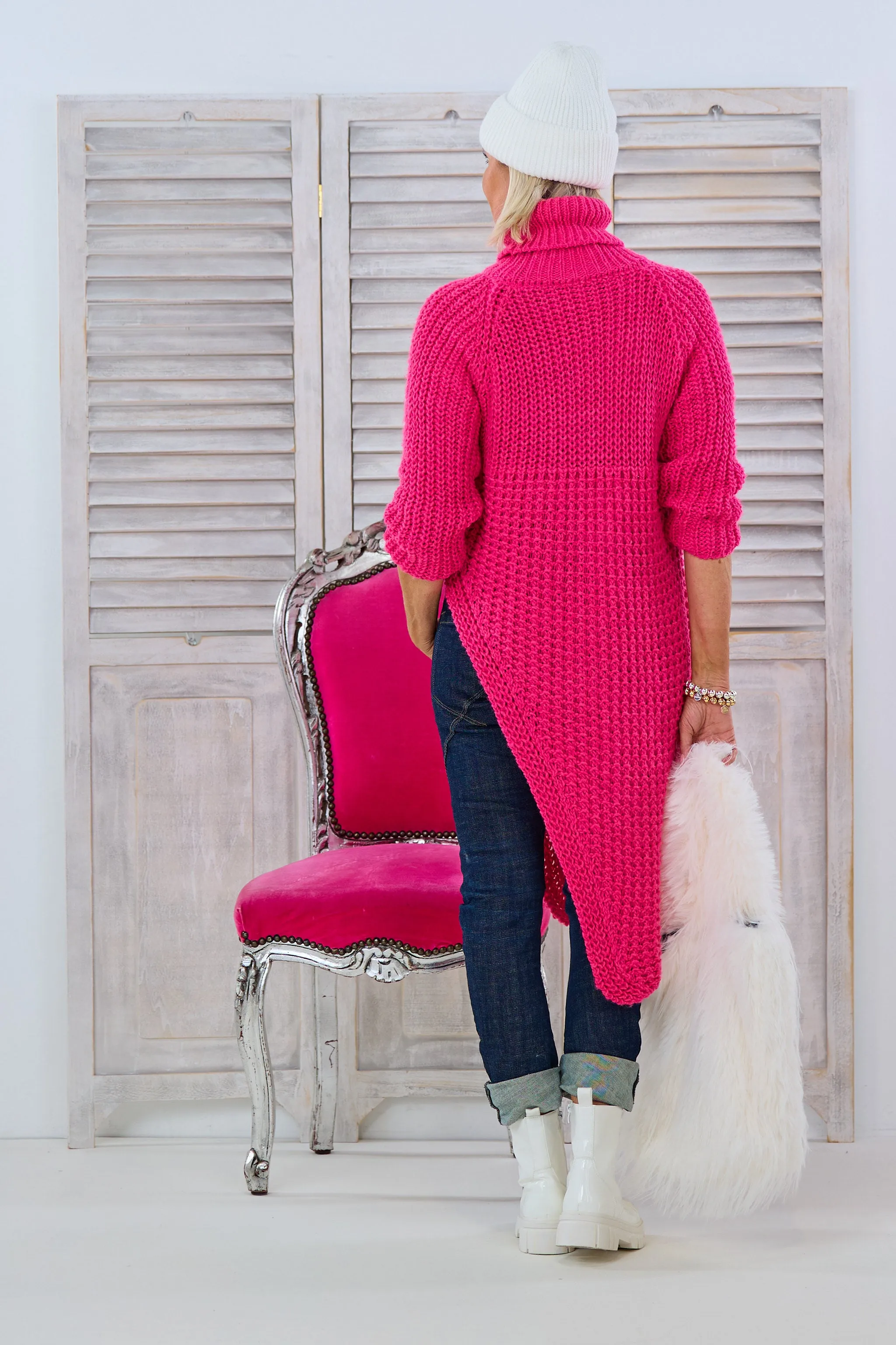 Longpulli, asymmetrisch mit Raglanärmeln, pink