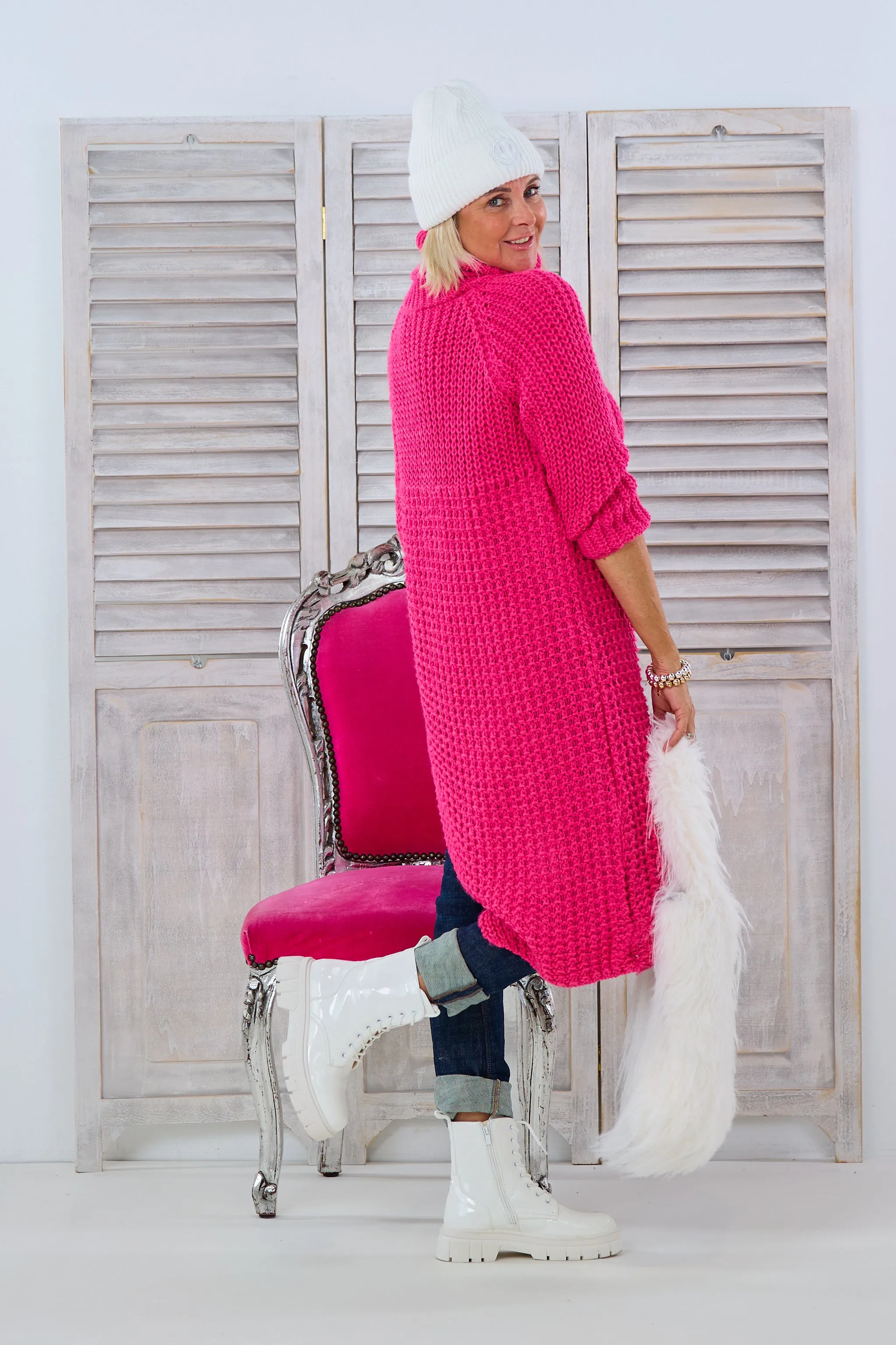 Longpulli, asymmetrisch mit Raglanärmeln, pink