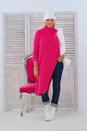 Longpulli, asymmetrisch mit Raglanärmeln, pink