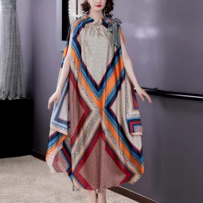 Loose Casual Print Mulberry Silk Maxi Dress Spring Summer Vintage Dress M X4410376