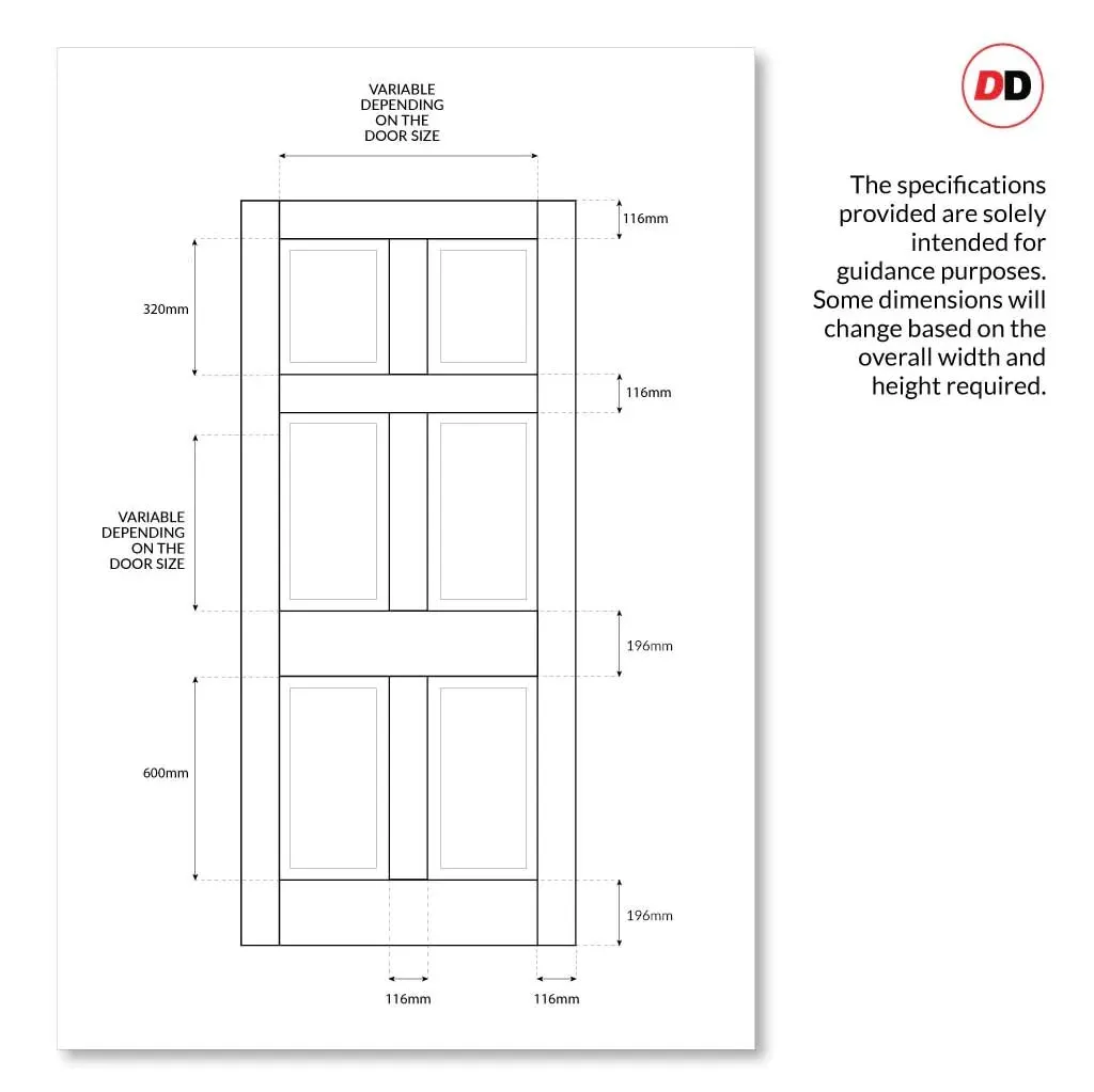 Made to Measure External Colonial 6 Panel Front Door - 45mm Thick - Six Colour Options
