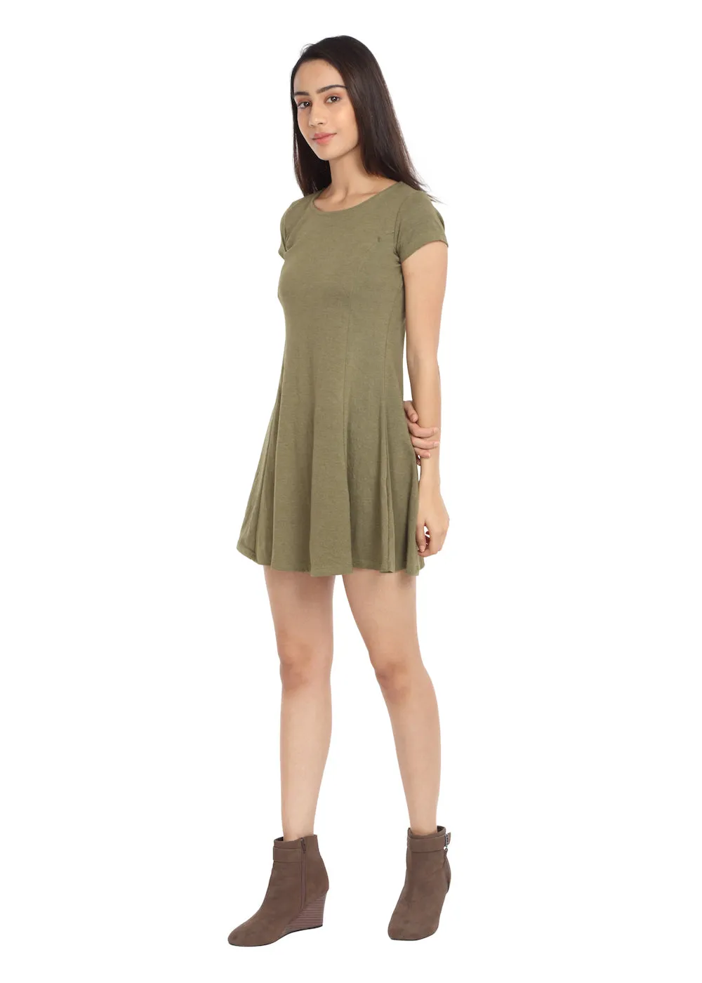 Melange Olive Short Knit Dress