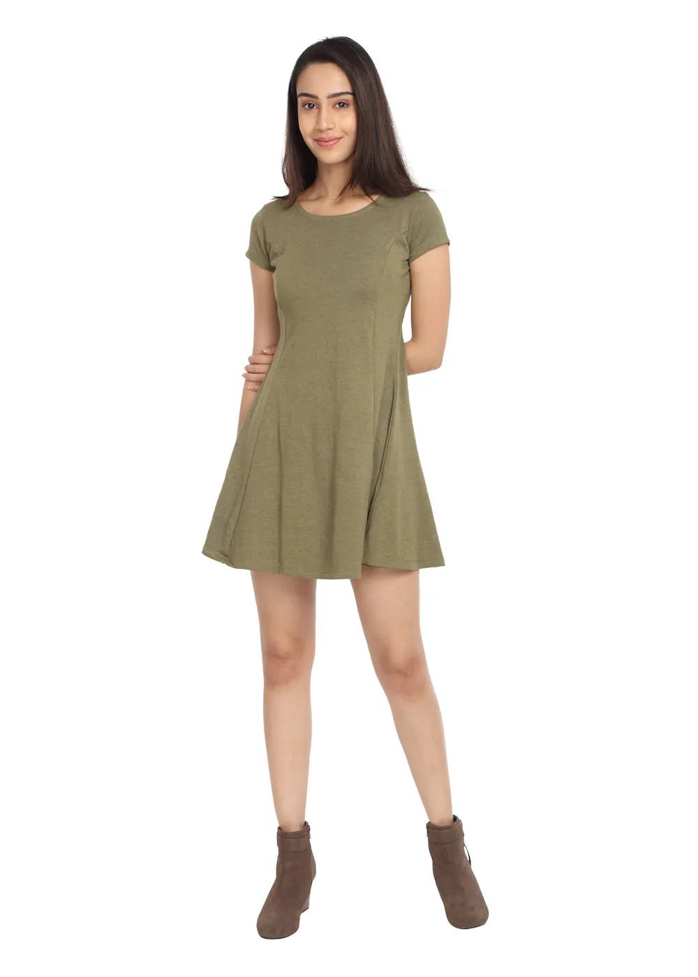 Melange Olive Short Knit Dress