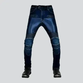 Mesh dark-wash men's biker jeans