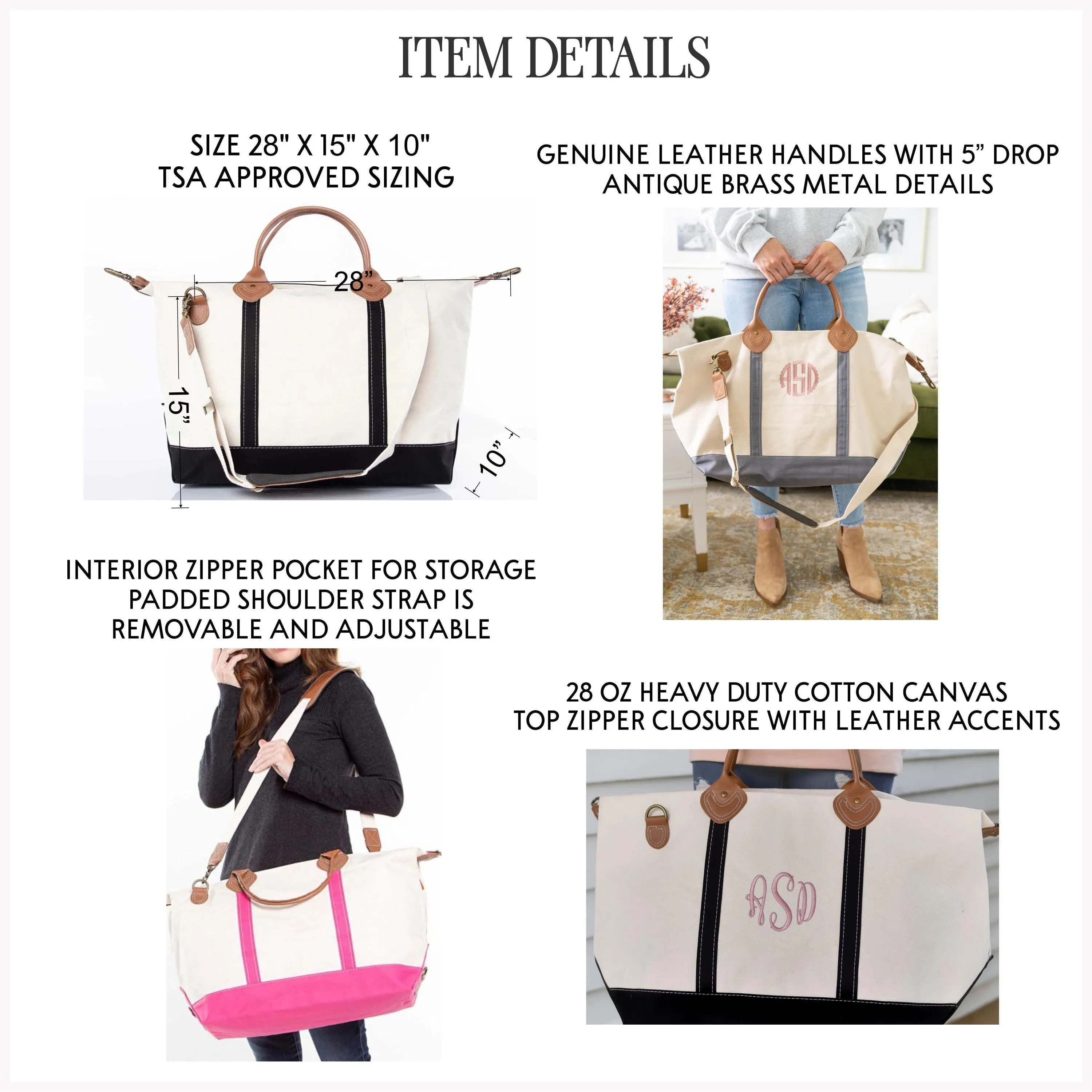 Monogrammed Weekender Bag Womens Canvas Duffle