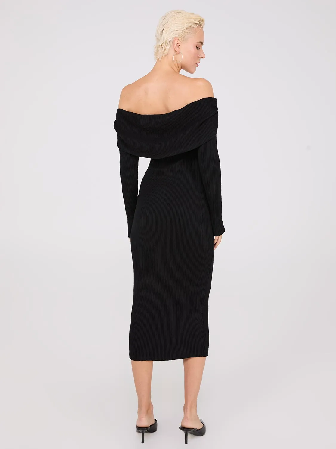 Off-The-Shoulder Ribbed Column Dress