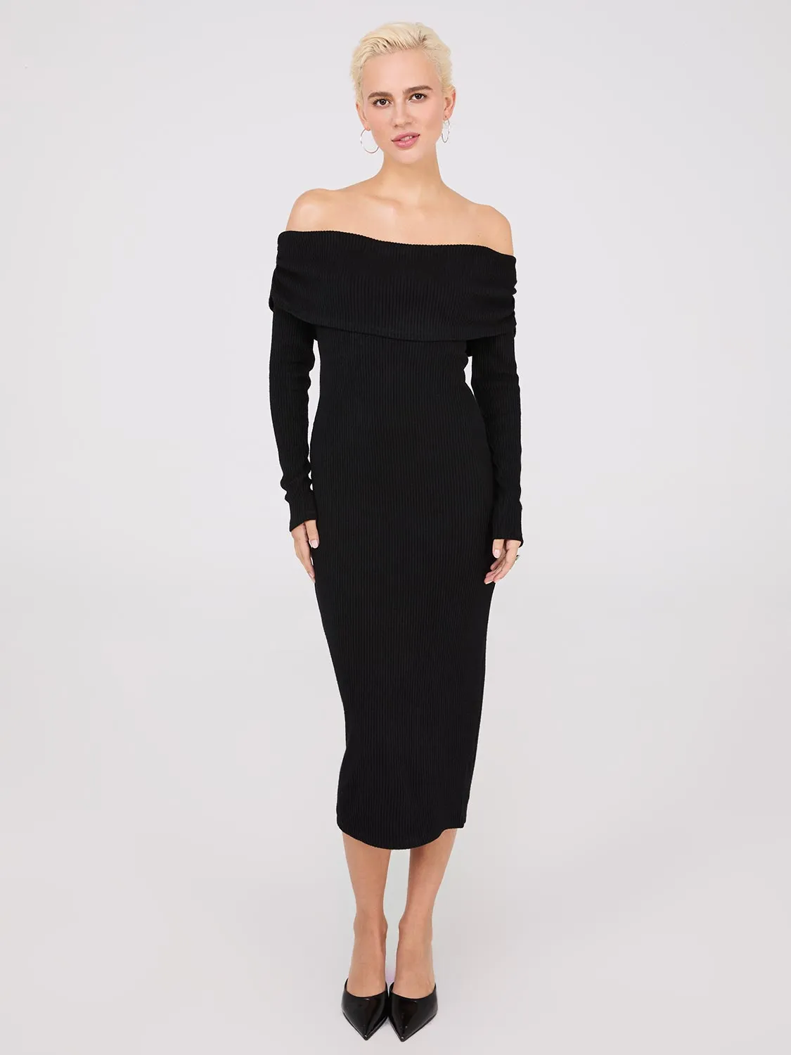 Off-The-Shoulder Ribbed Column Dress