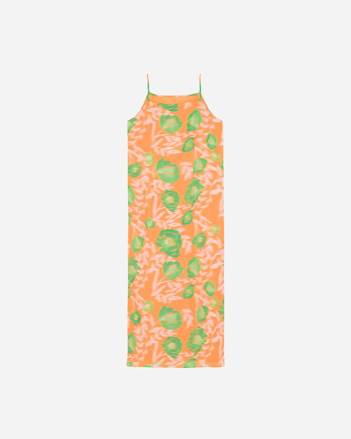 Printed Light Crepe Slip Dress - Vibrant Orange