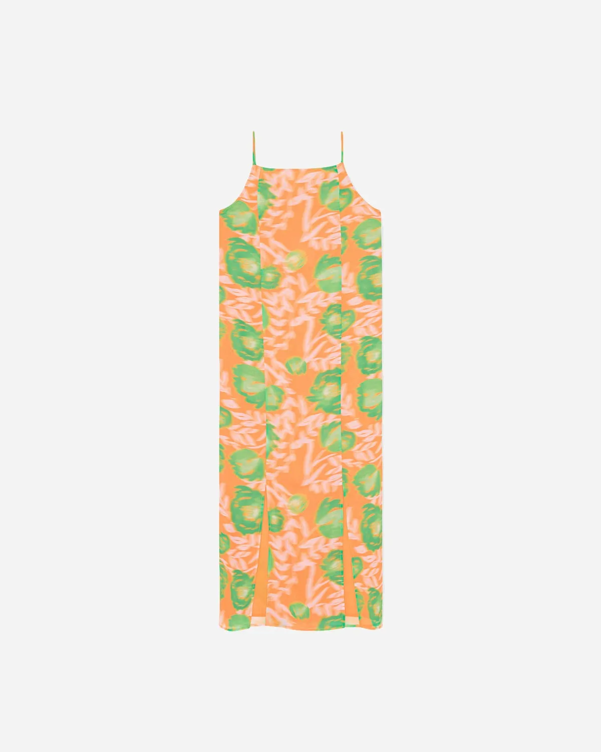 Printed Light Crepe Slip Dress - Vibrant Orange