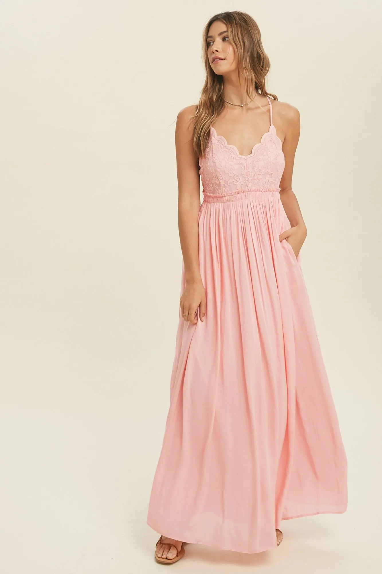 *PVM* Fawna Lace Maxi Dress (Pink)