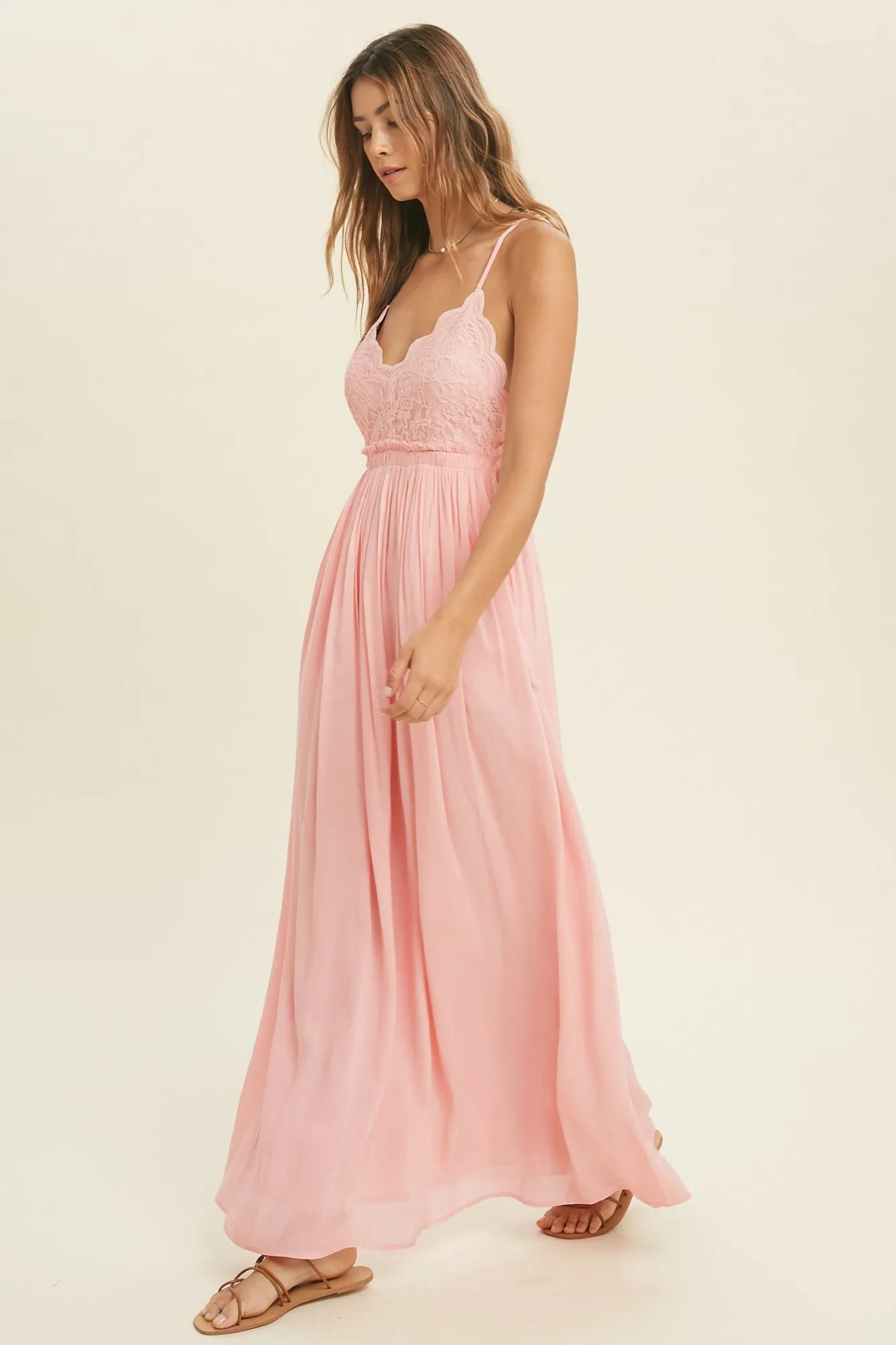 *PVM* Fawna Lace Maxi Dress (Pink)