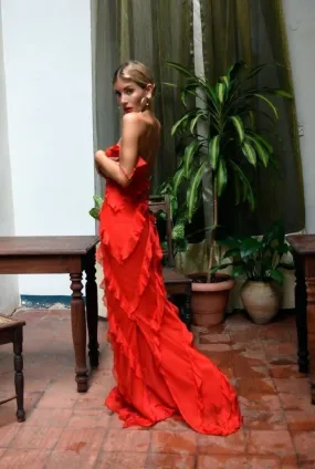 Rat & Boa Cecelia Red ruffle maxi dress / 6-12