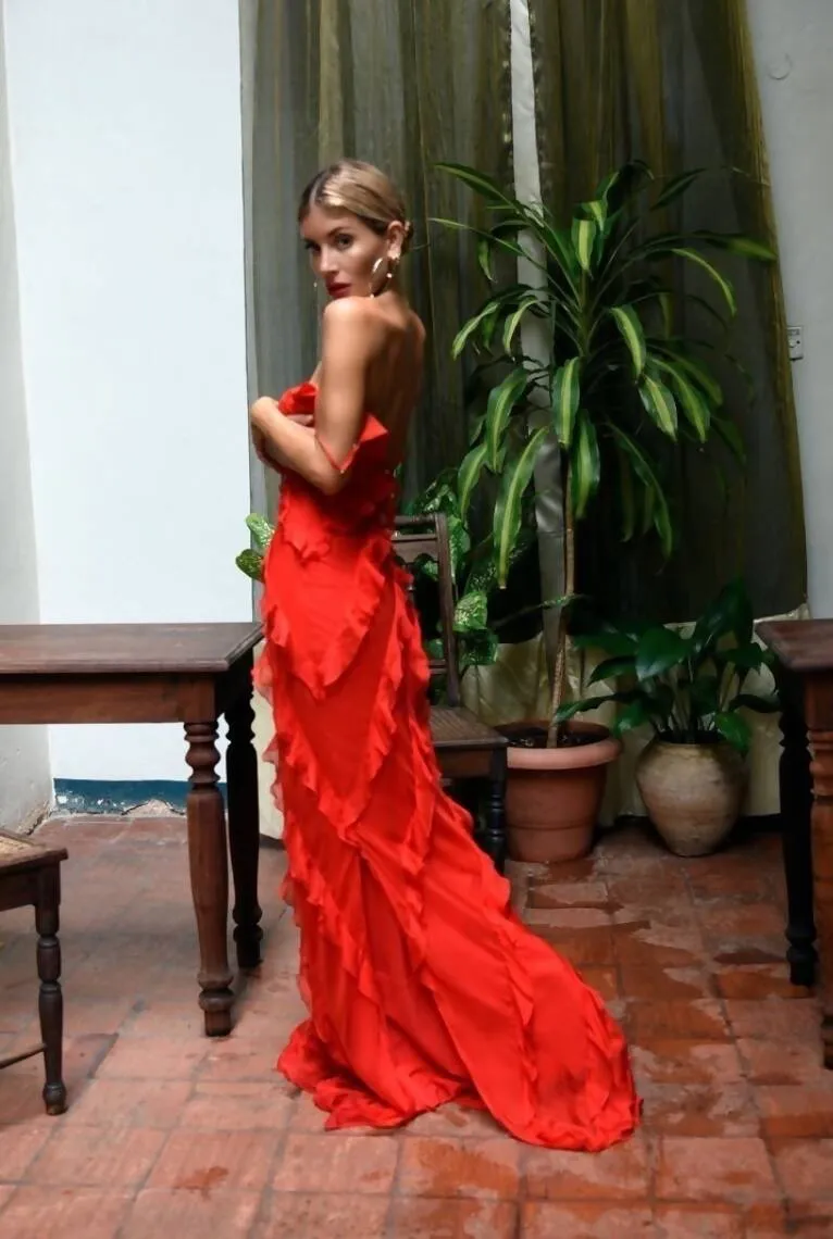 Rat & Boa Cecelia Red ruffle maxi dress / 6-12