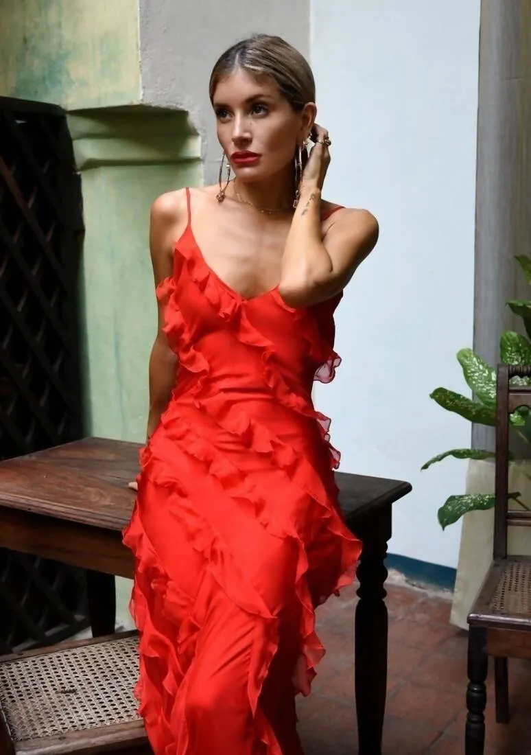 Rat & Boa Cecelia Red ruffle maxi dress / 6-12