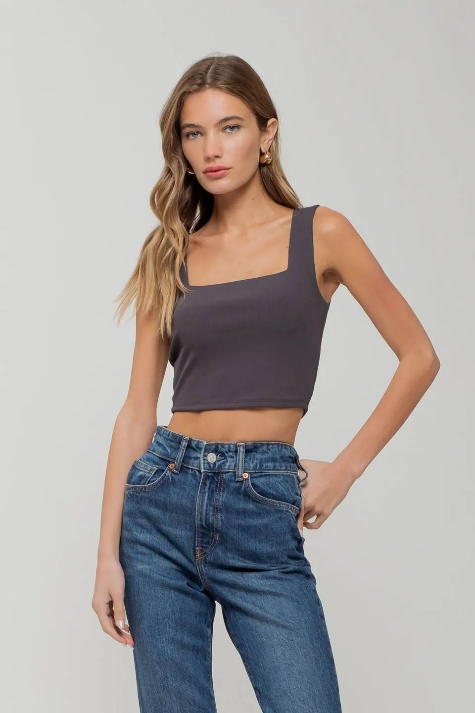 REVERISBLE SQUARE NECK CROPPED KNIT TANK