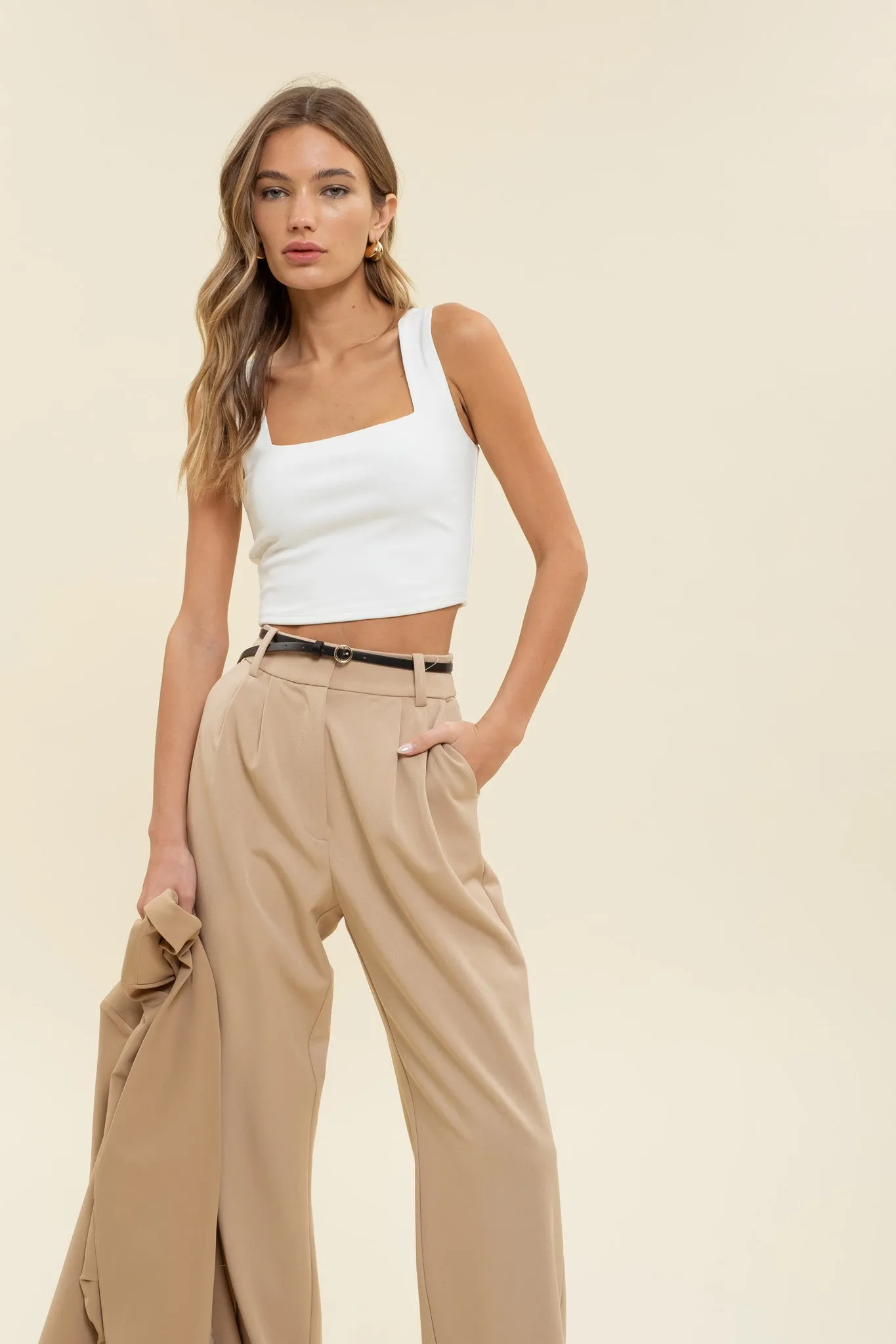 REVERISBLE SQUARE NECK CROPPED KNIT TANK