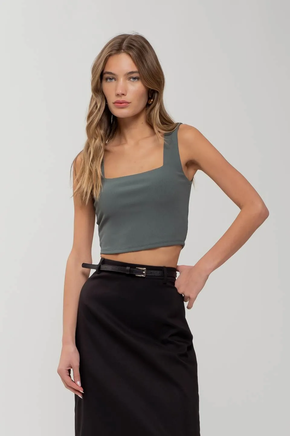 REVERISBLE SQUARE NECK CROPPED KNIT TANK