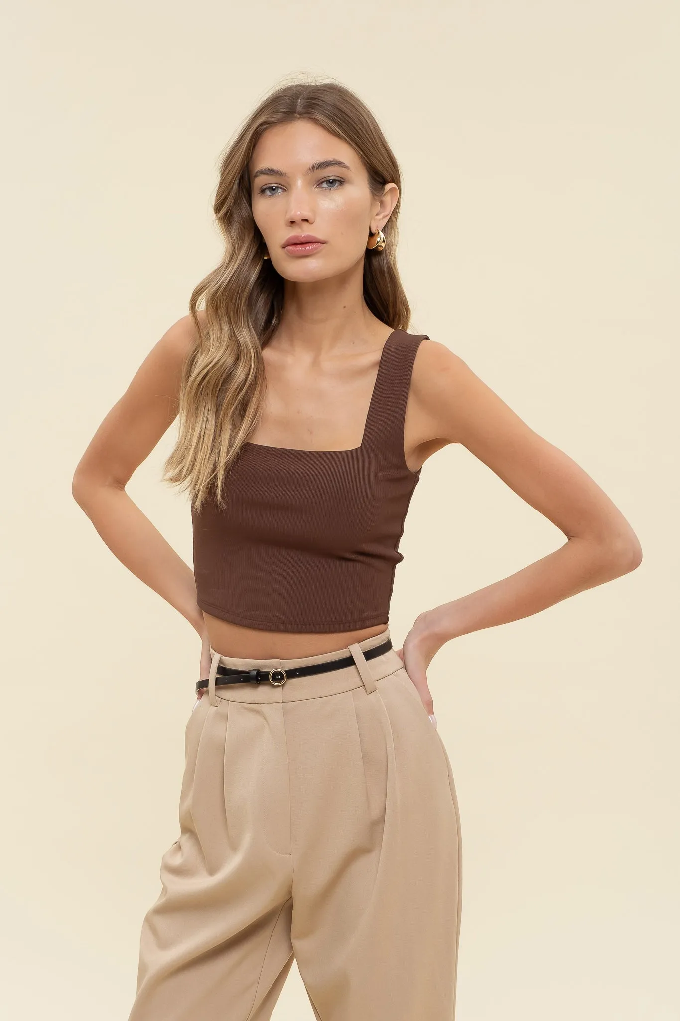 REVERISBLE SQUARE NECK CROPPED KNIT TANK