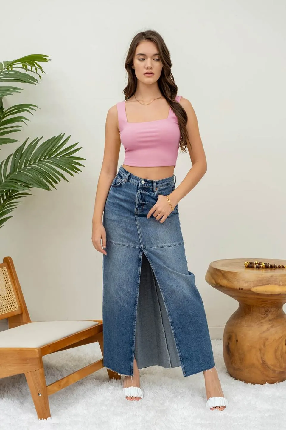 REVERISBLE SQUARE NECK CROPPED KNIT TANK