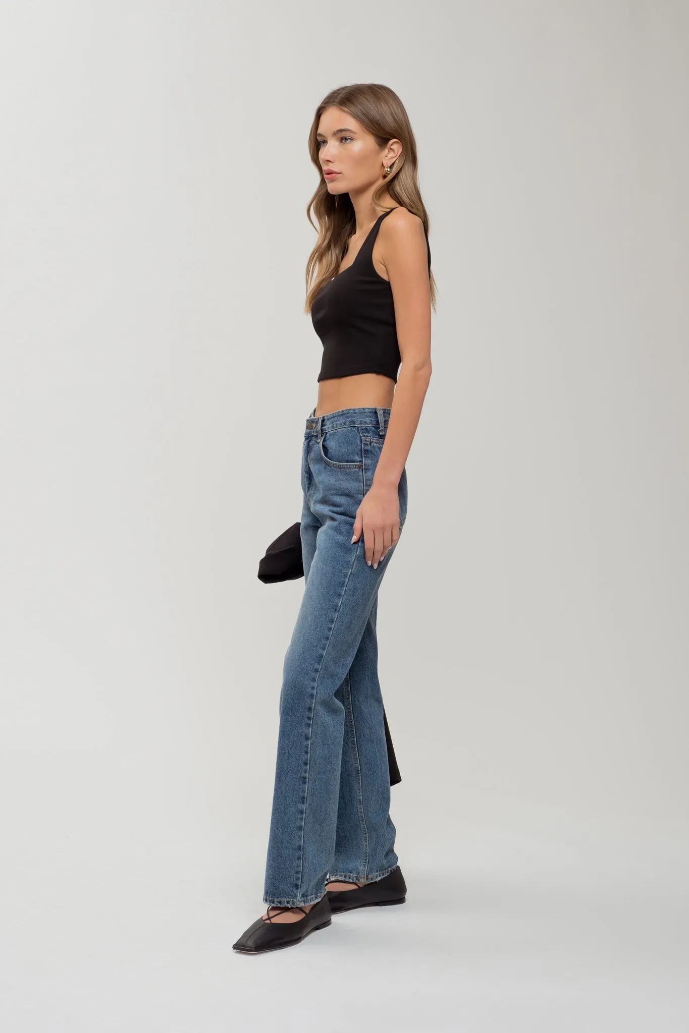 REVERISBLE SQUARE NECK CROPPED KNIT TANK