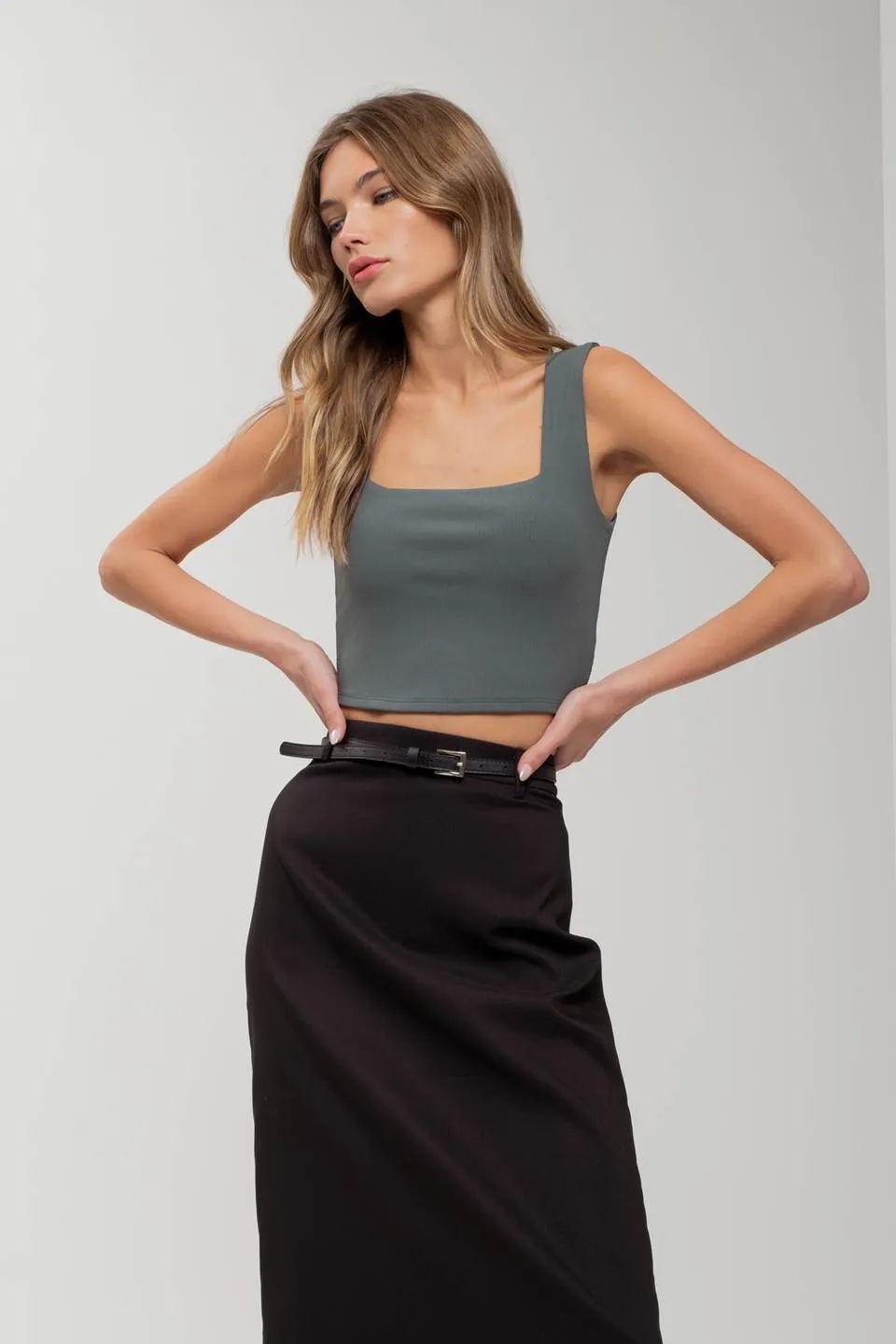 REVERISBLE SQUARE NECK CROPPED KNIT TANK