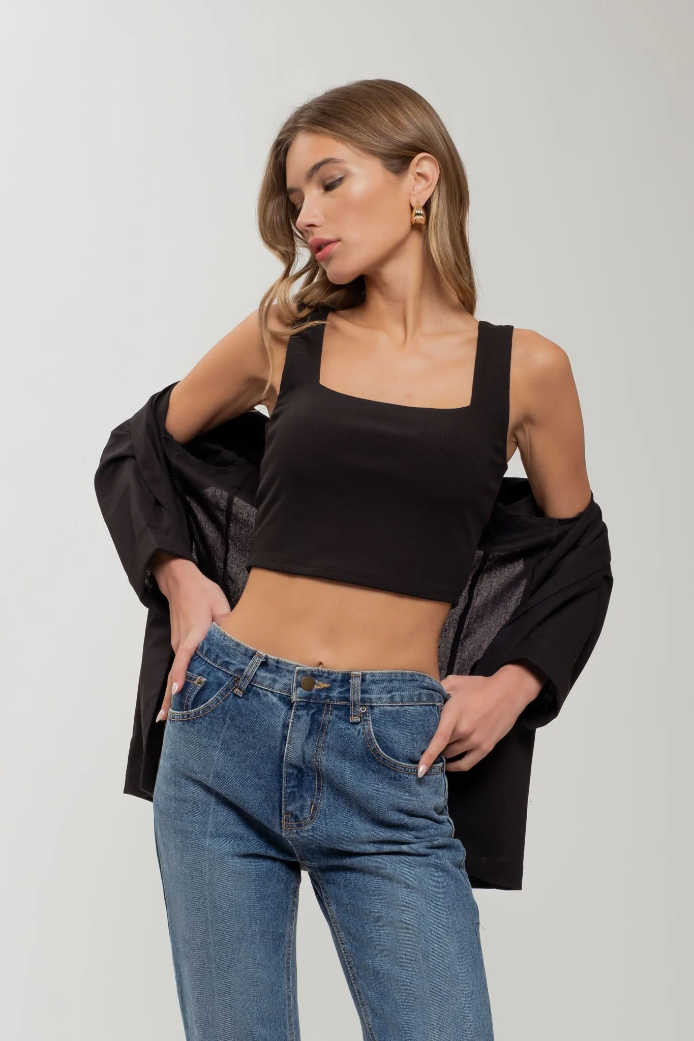 REVERISBLE SQUARE NECK CROPPED KNIT TANK