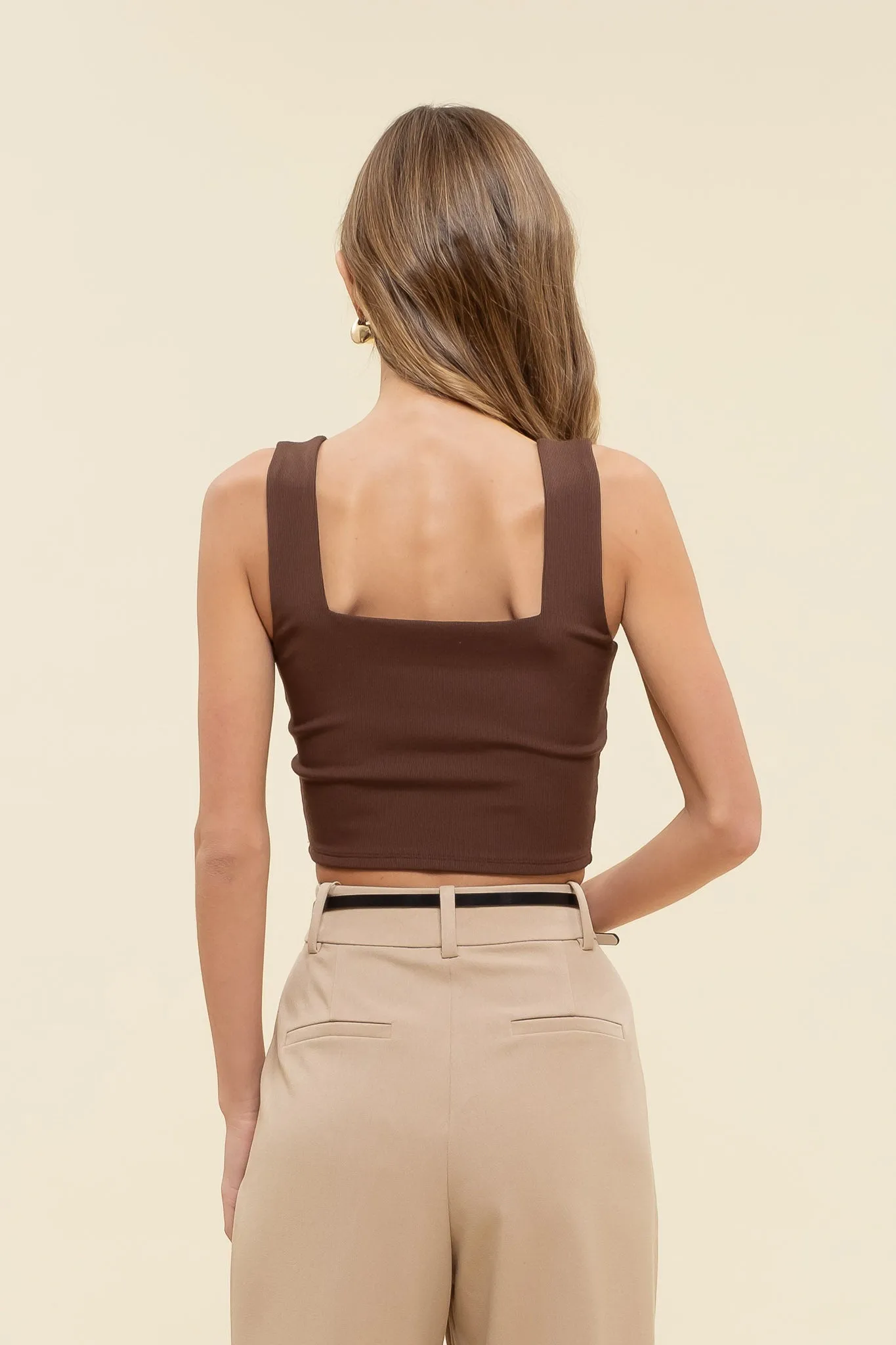 REVERISBLE SQUARE NECK CROPPED KNIT TANK