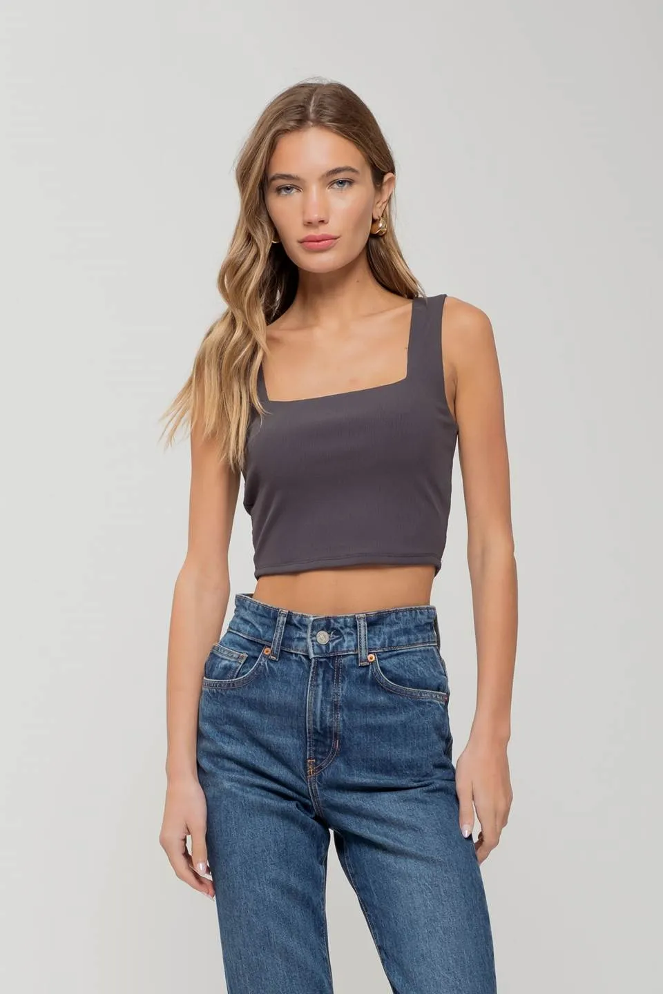 REVERISBLE SQUARE NECK CROPPED KNIT TANK