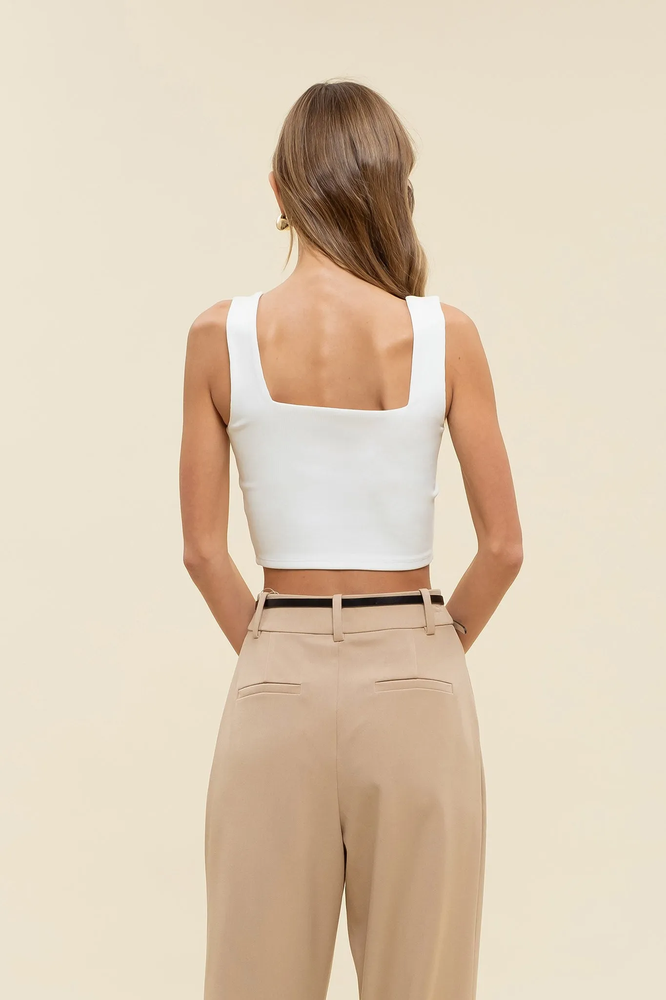 REVERISBLE SQUARE NECK CROPPED KNIT TANK