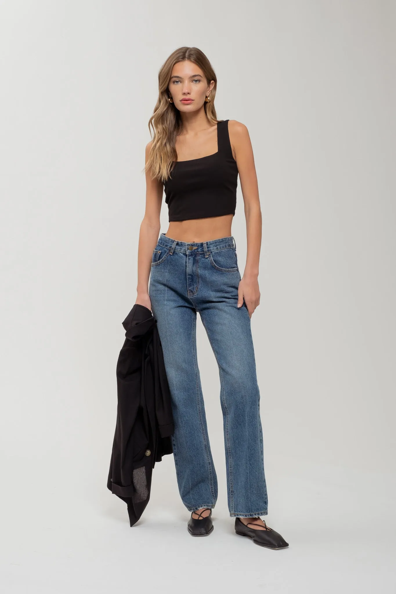 REVERISBLE SQUARE NECK CROPPED KNIT TANK