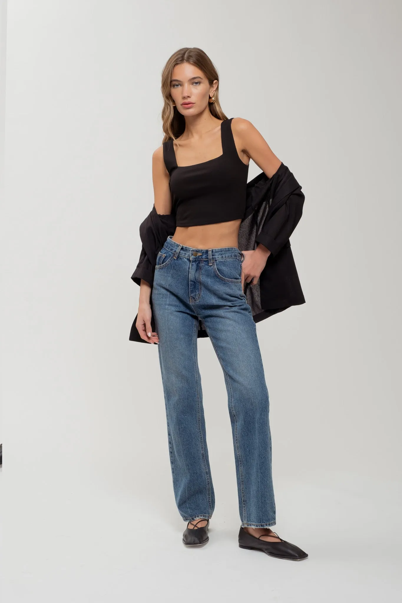 REVERISBLE SQUARE NECK CROPPED KNIT TANK