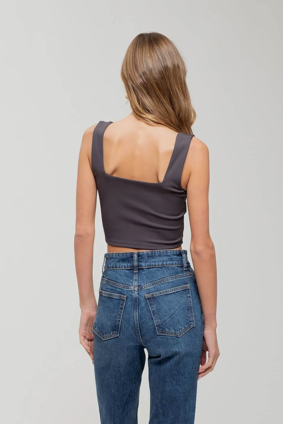 REVERISBLE SQUARE NECK CROPPED KNIT TANK