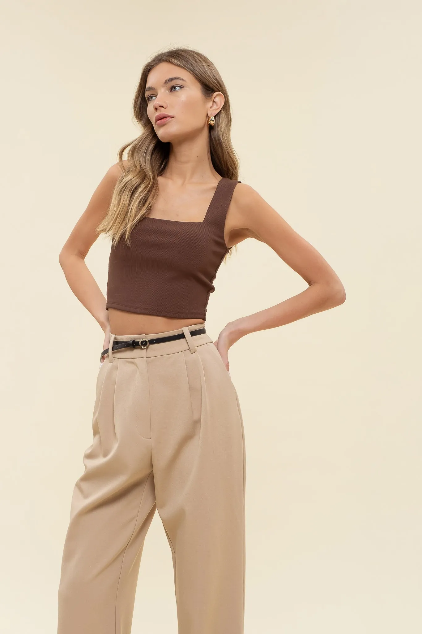 REVERISBLE SQUARE NECK CROPPED KNIT TANK