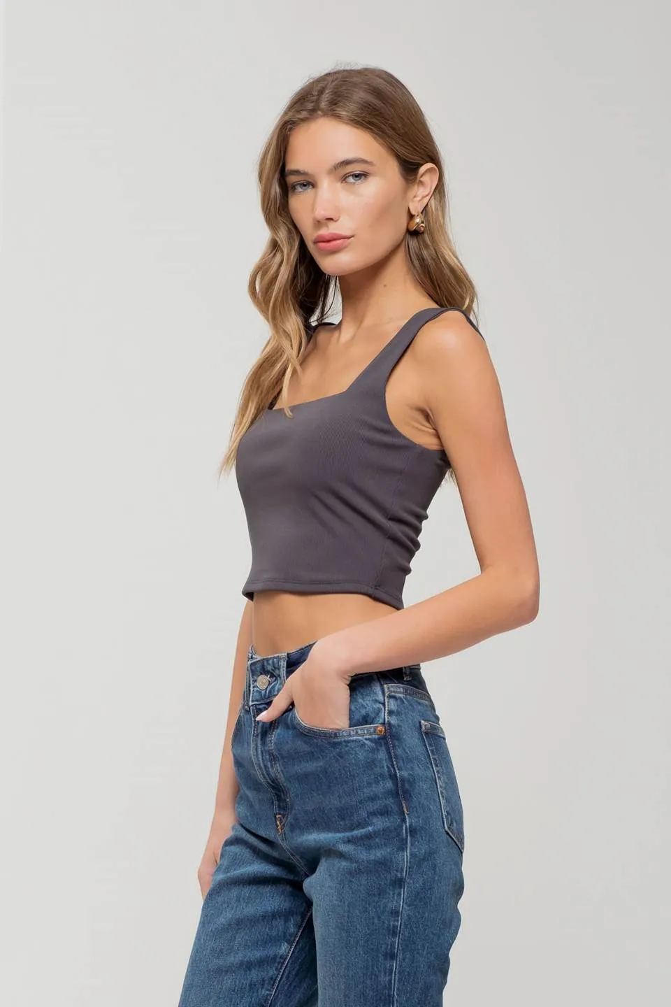 REVERISBLE SQUARE NECK CROPPED KNIT TANK